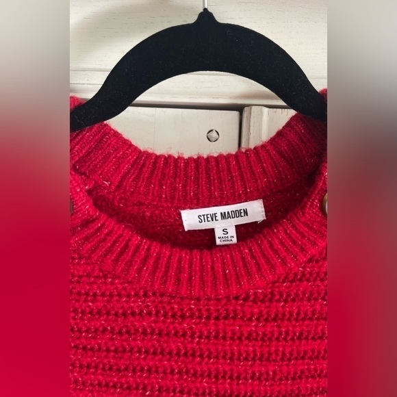 STEVE MADDEN Red Crewneck Sweater with Button Details, S - Picture 2 of 10